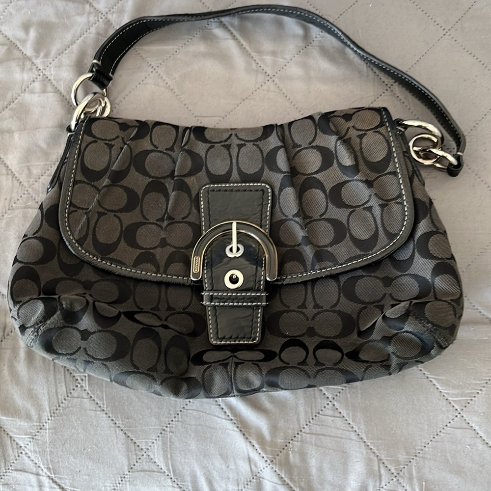 Coach Black and Gray Monogram Shoulder Bag